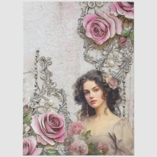 Elegant Victorian Era Lady Lavender Roses & Lace Tissue Paper