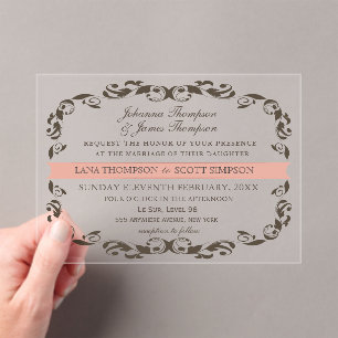 Elegant Victorian Flourish Filligree White Wedding Acrylic Invitations