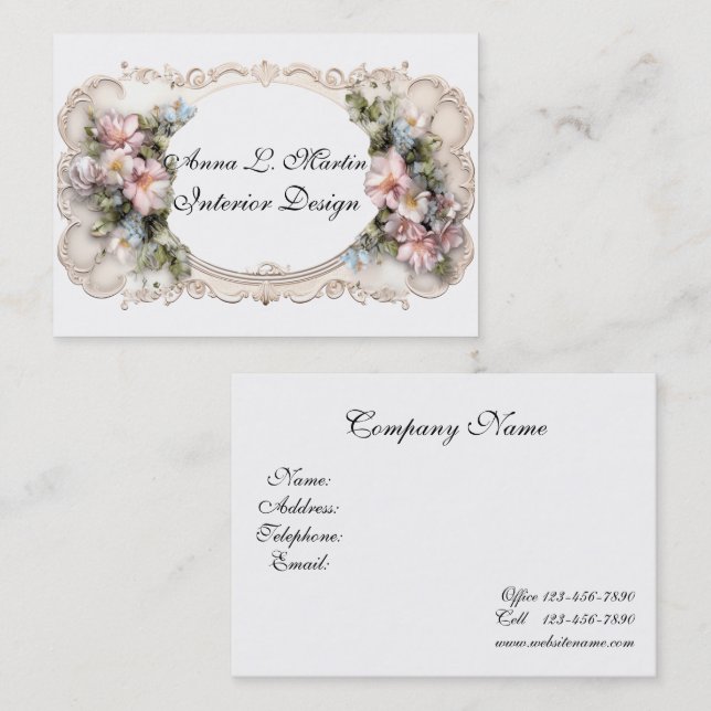   Elegant Victorian Frame Pink & Blue Flowers   Business Card (Front/Back)