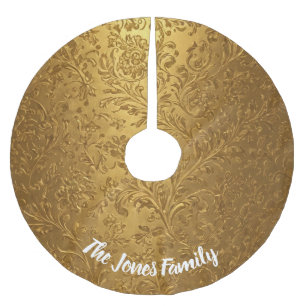 Elegant Victorian Gold Floral Christmas Accent Brushed Polyester Tree Skirt