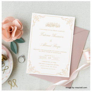 Elegant Victorian Gold Lace Frame Muslim Wedding Invitation
