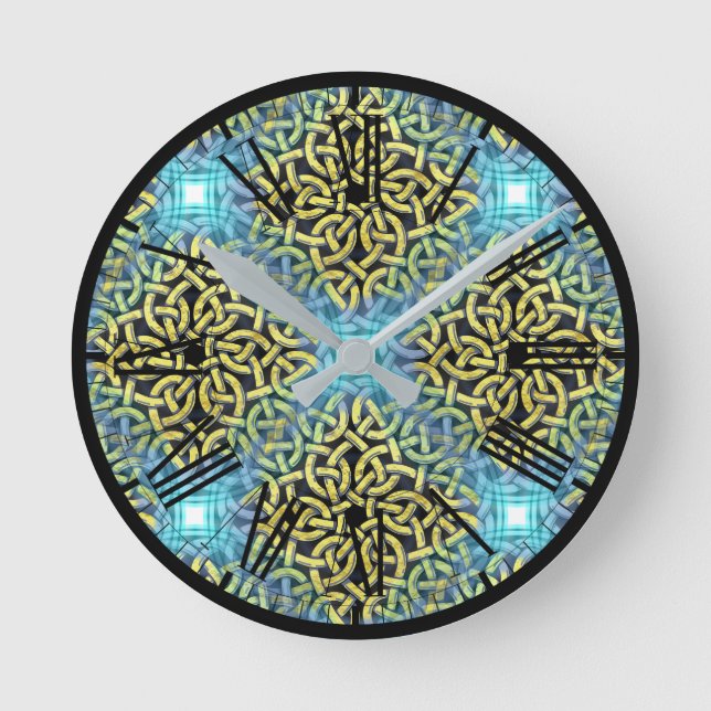 Elegant Victorian Golden Trim Aqua Background Round Clock (Front)