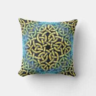 Elegant Victorian Golden Trim Aqua Background Throw Pillow