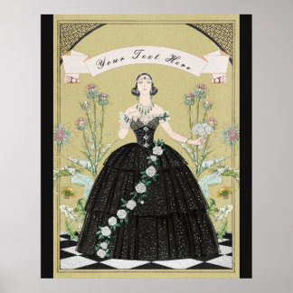 Elegant Victorian Gothic Lady White Roses Thistles Poster