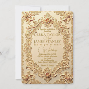 Elegant Victorian Lace   Vintage Gold Wedding Invitation