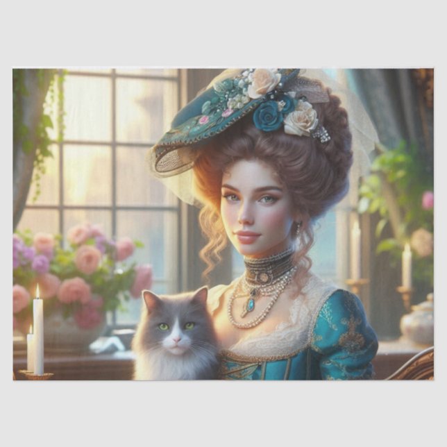 Elegant Victorian Lady and Cat   Tissue Paper (Front)