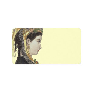 Elegant Victorian Lady in Profile Colour Backgroun Label