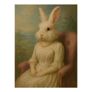 Elegant Victorian Lady Rabbit Anthropomorphic Poster