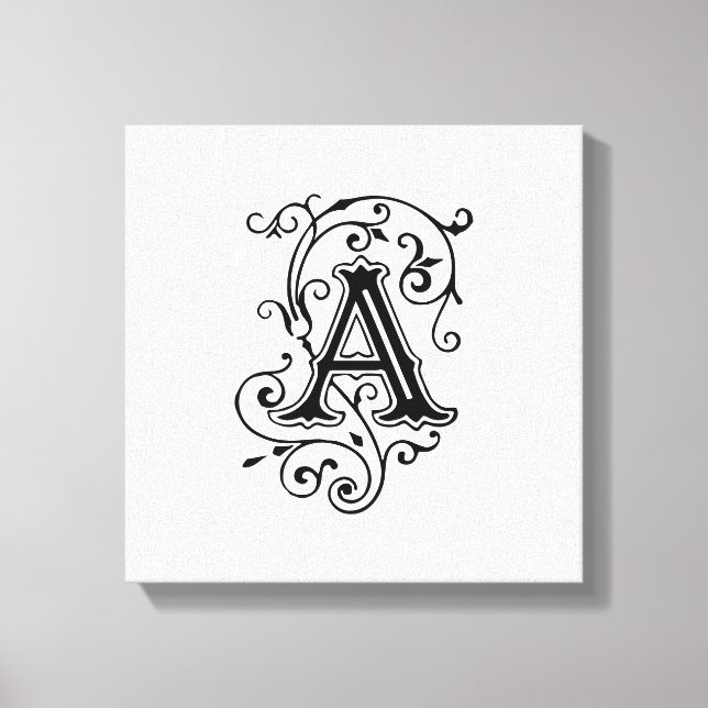Elegant Victorian Letter A Monogram Canvas Print (Front)