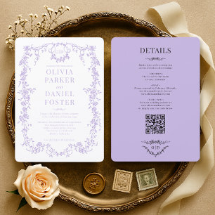 Elegant Victorian Lilac Purple All in One Wedding Invitation