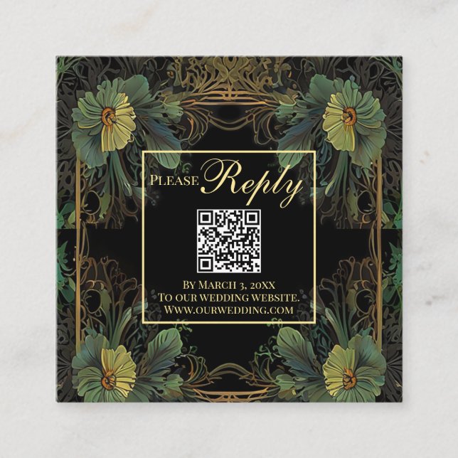 Elegant victorian moody botanical QR code RSVP Enclosure Card (Front)