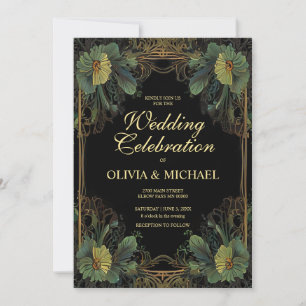 Elegant victorian moody dark botanical Wedding Invitation