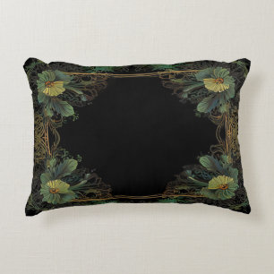 Elegant victorian moody dark green gold botanical accent pillow