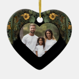 Elegant victorian moody dark green gold botanical  ceramic ornament