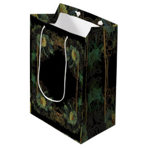 Elegant victorian moody dark green gold botanical  medium gift bag
