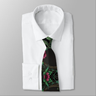 Elegant victorian moody dark green gold botanical  tie