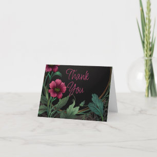 Elegant victorian moody dark green pink floral thank you card