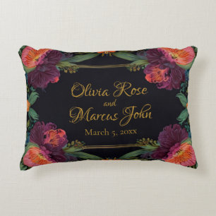 Elegant Victorian moody dark pink magenta floral  Accent Pillow