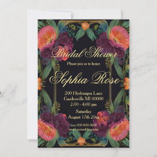 Elegant Victorian moody dark pink magenta floral Invitation