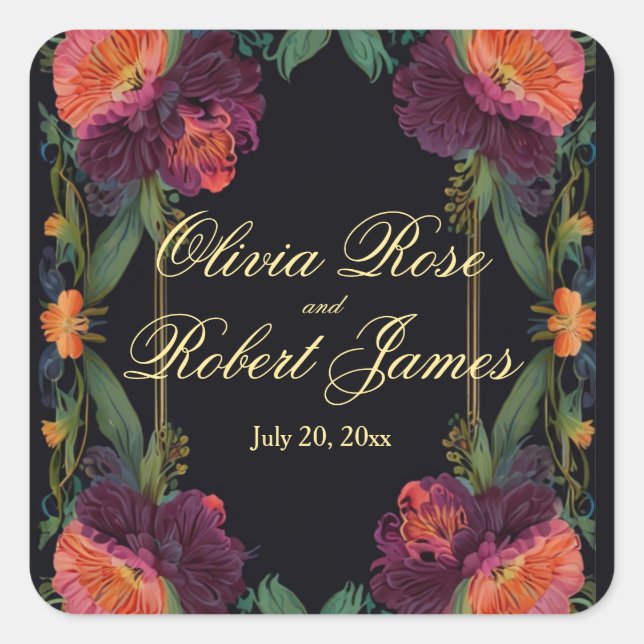 Elegant Victorian moody dark pink magenta floral  Square Sticker (Front)