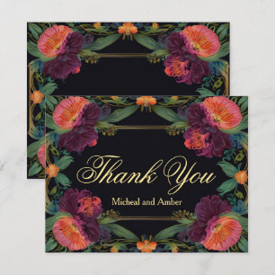 Elegant Victorian moody dark pink magenta floral  Thank You Card