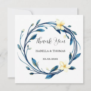 Elegant Victorian Navy Blue Lily Floral Botanical  Invitation