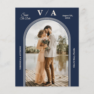 Elegant Victorian Navy Blue Wedding Save The Date Flyer