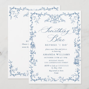 Elegant Victorian Ornate Blue Floral Bridal Shower Invitation