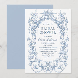 Elegant Victorian Ornate Dusty Blue Bridal Shower Invitation