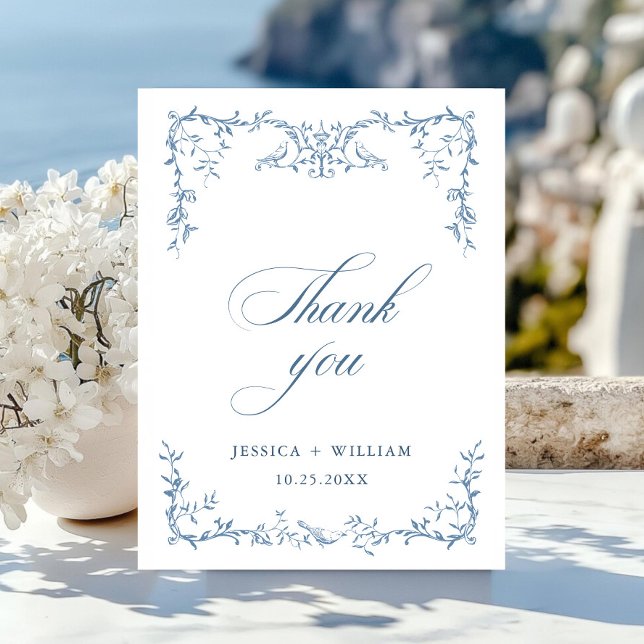 Elegant Victorian Ornate Floral Blue Wedding Postcard (Creator Uploaded)