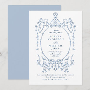 Elegant Victorian Ornate Floral Dusty Blue Wedding Invitation