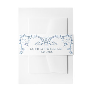Elegant Victorian Ornate Floral Dusty Blue Wedding Invitation Belly Band