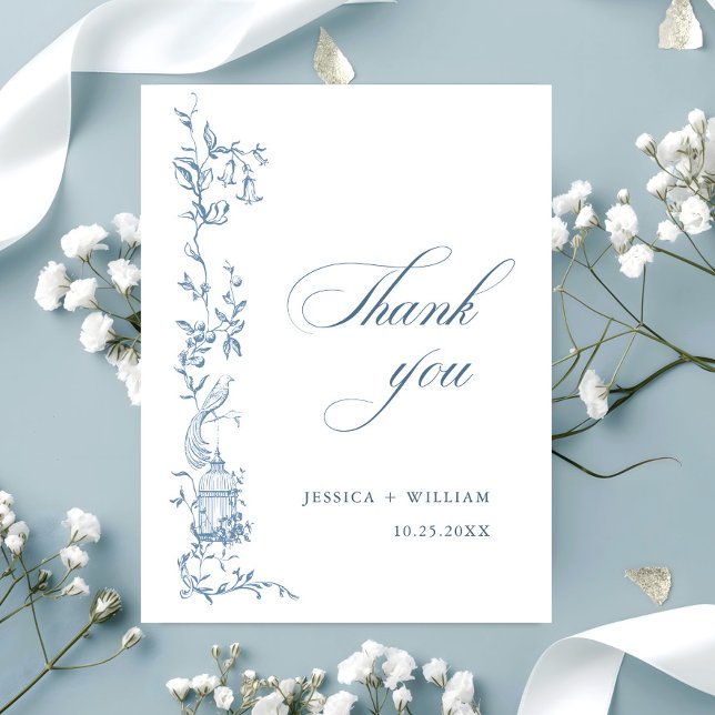 Elegant Victorian Ornate Floral Dusty Blue Wedding Postcard (Creator Uploaded)