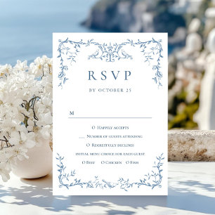 Elegant Victorian Ornate Floral Dusty Blue Wedding RSVP Card