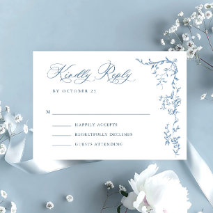 Elegant Victorian Ornate Floral Dusty Blue Wedding RSVP Card