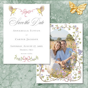 Elegant Victorian Pastel Floral Bow Photo Wedding Save The Date