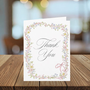 Elegant Victorian Pastel Floral Bow Photo Wedding Thank You Card