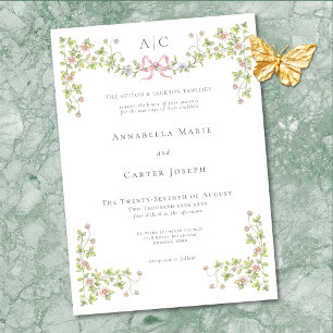 Elegant Victorian Pastel Floral Bow Wedding Invitation