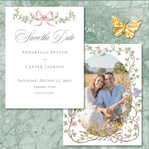 Elegant Victorian Pastel Floral Bow Wedding Photo Save The Date