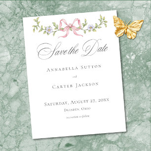 Elegant Victorian Pastel Floral Bow Wedding Save The Date