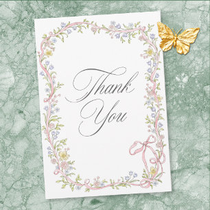 Elegant Victorian Pastel Floral Bow Wedding Thank You Card