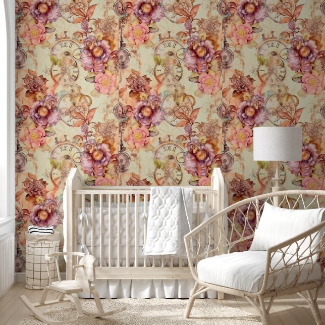 Elegant Victorian Pastel Steampunk Floral Wallpaper (Kids)