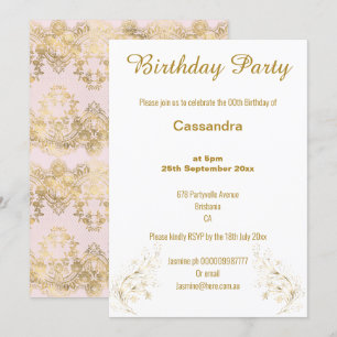 ELEGANT VICTORIAN PINK GOLD AND WHITE INVITATION