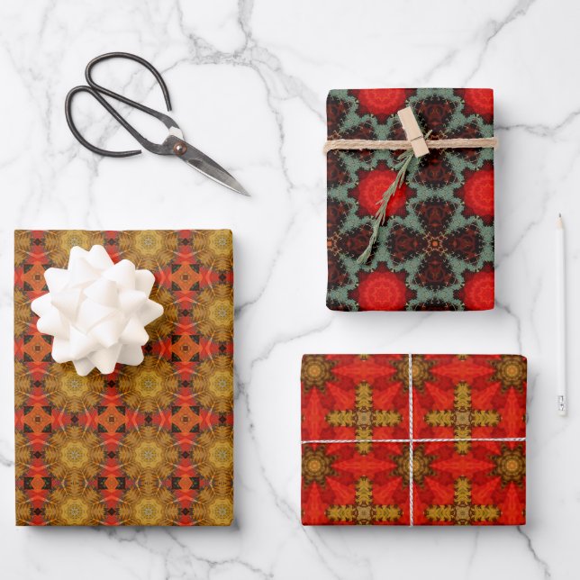 Elegant Victorian Quilt Red, Blue, Gold set Wrapping Paper Sheet (Front)