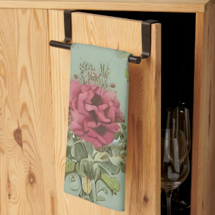 Elegant Victorian Red Rose Pattern Kitchen Towel