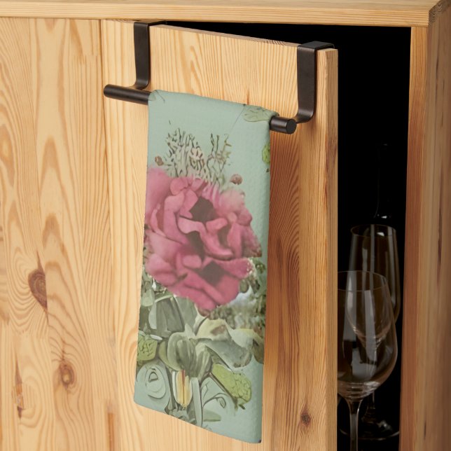 Elegant Victorian Red Rose Pattern Kitchen Towel (Thirds Fold)