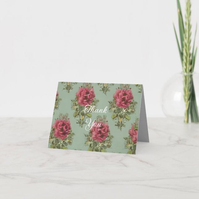 Elegant Victorian Red Rose Pattern Thank You Card (Front)
