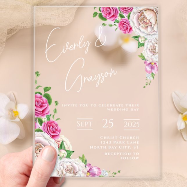 Elegant Victorian Rose Floral Wedding  Acrylic Invitations (Creator Uploaded)