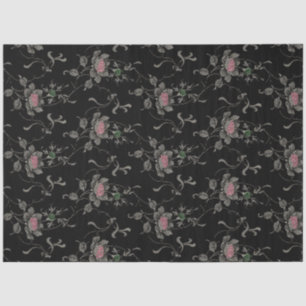 Elegant Victorian Roses on Black Background Tissue Paper