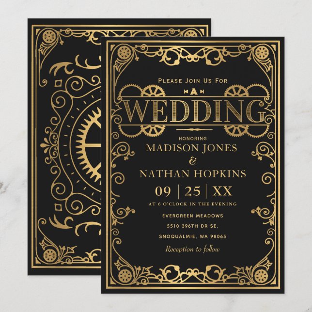Elegant Victorian Steampunk Wedding Invitation (Front/Back)